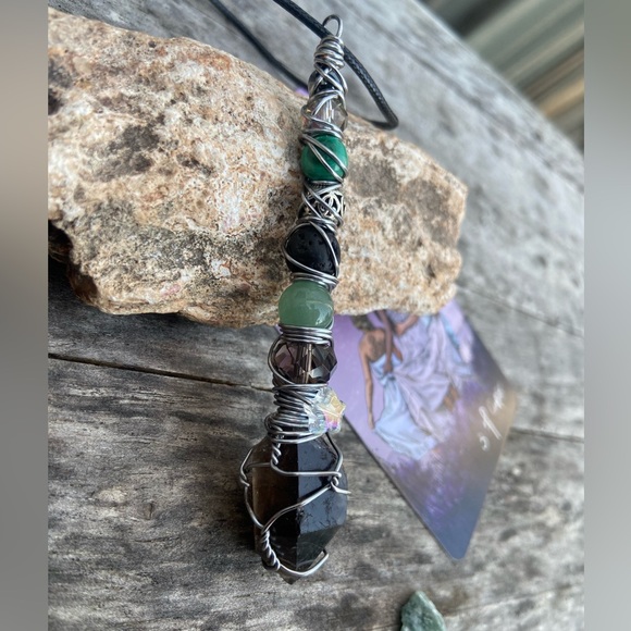 Wire Wrapped Smoky Quartz Point Sorcery Wand / Necklace / Oddity - Picture 5 of 16